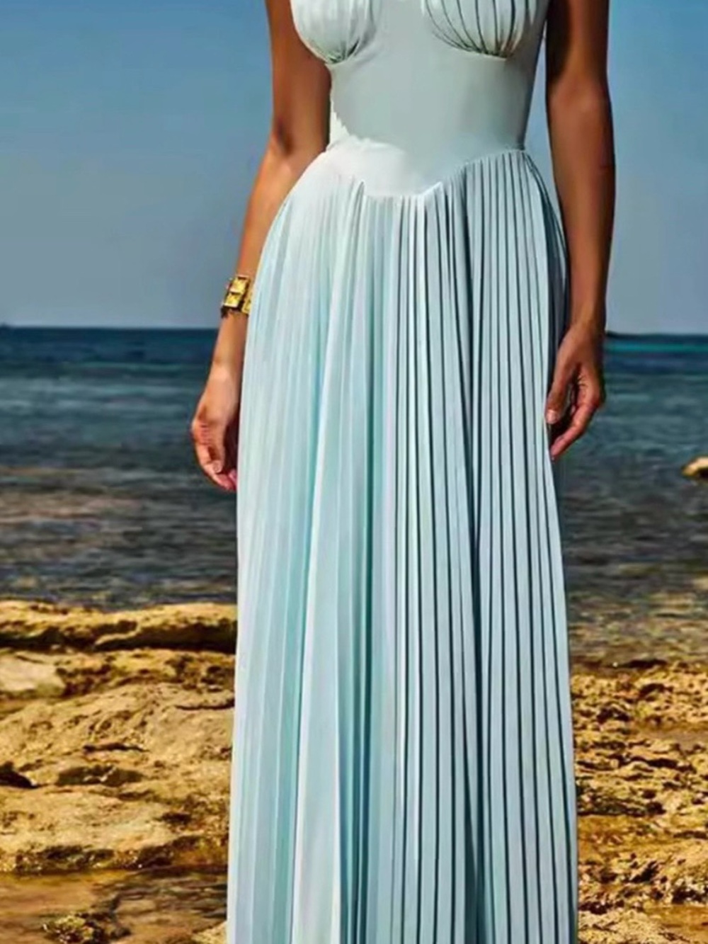 House Of CB MARCELLA ocean blue pleated maxi dress Size - S